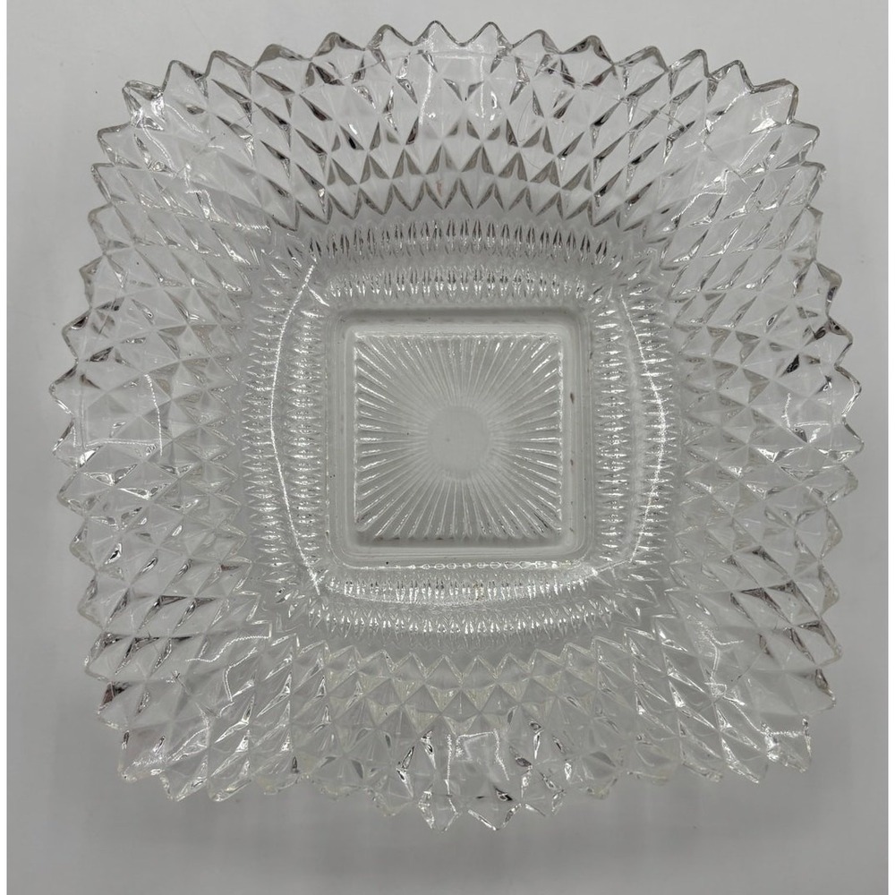 Vintage Indiana Glass Diamond Point Ruffle Edge‎ Square Candy Dish